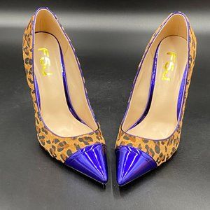 FSJ leopard bule pointy toe high stilettos heels slippers pumps shoes